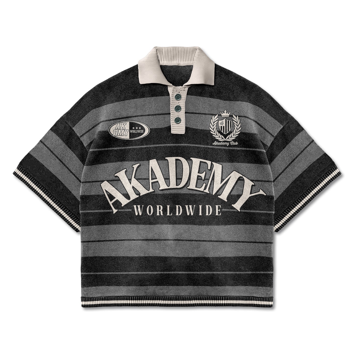 Akademy Worldwide Striped Knit Polo Shirt