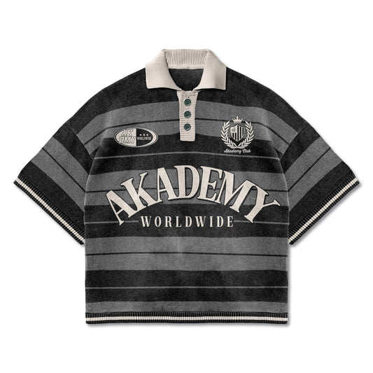 Akademy Worldwide Striped Knit Polo Shirt