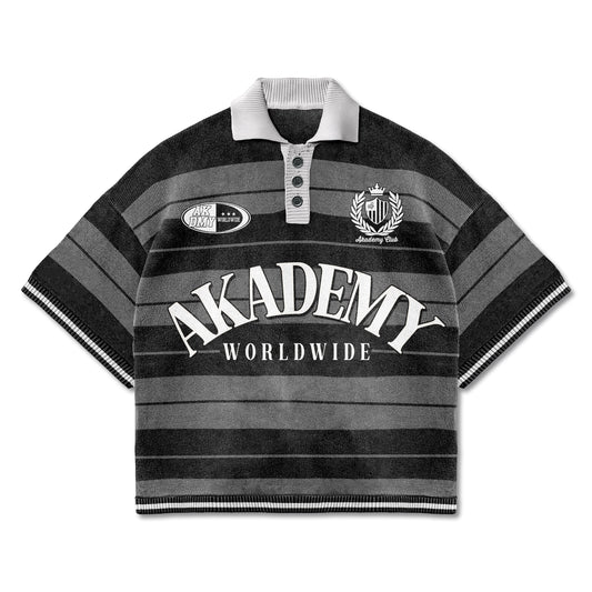 Akademy Worldwide Striped Knit Polo Shirt