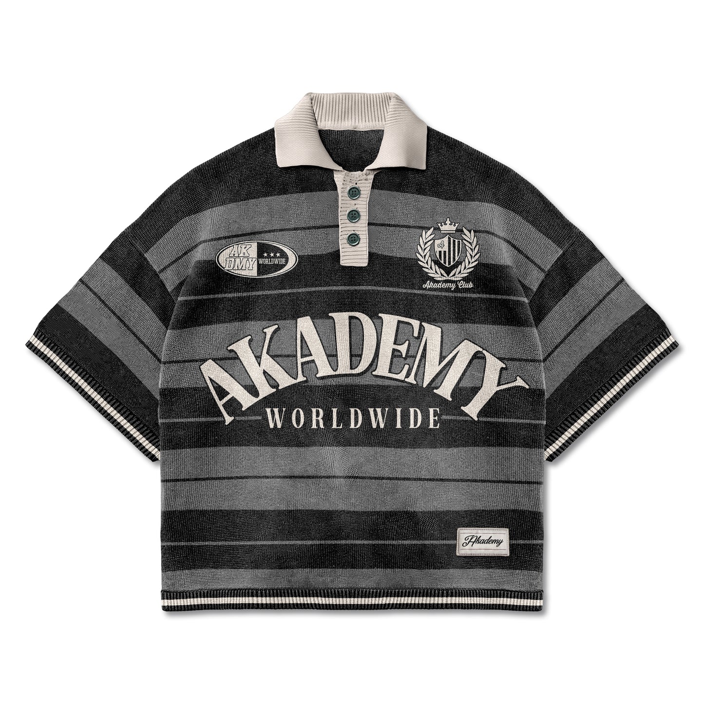 Akademy Worldwide Striped Knit Polo Shirt