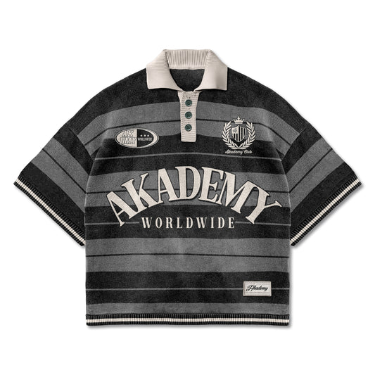 Akademy Worldwide Striped Knit Polo Shirt